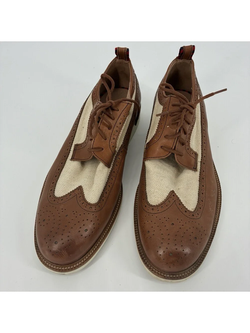 Ralph Lauren Torrington Spectator Oxford Leather Canvas Men A13 Wingtip Brogue